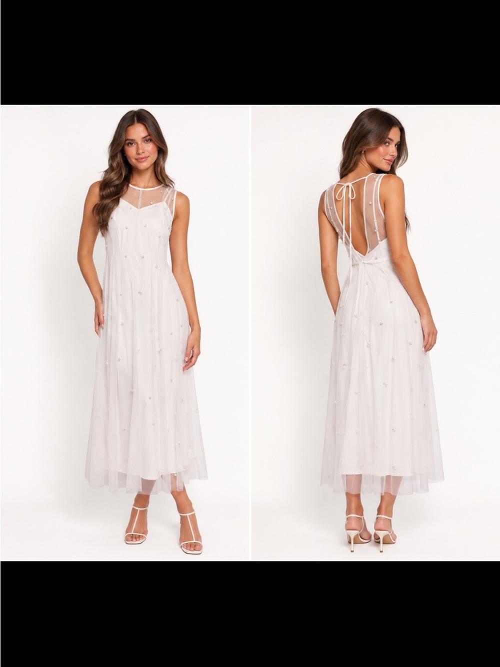 Petal & Pup Ethereal White Embellished Mesh Midi Dress size medium